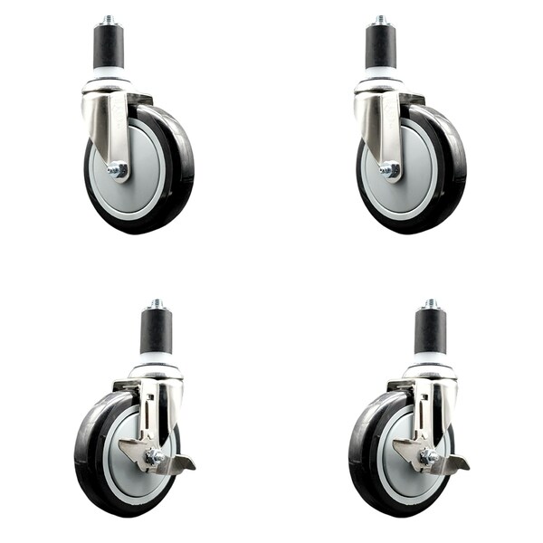 Service Caster 5 Inch 316SS Black Poly Swivel 1-1/2 Inch Expanding Stem Caster Brake SCC, 2PK SS316EX20S514-PPUB-BLK-2-TLB-2-112 - main